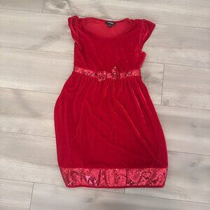 Red Velvet Knee-Length Dress – Girls Size L (10–12)
